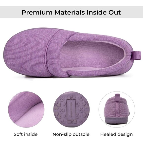 Women's Lightweight Purple Comfy Loafer Memory Foam Non Slip Slippers Boot Shoes - Picture 4 of 7